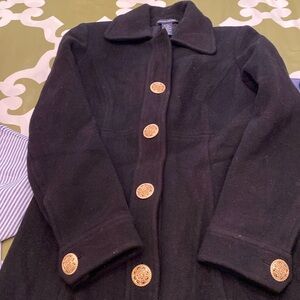 Boston Proper winter Coat. Black with gold buttons and gold chain detail